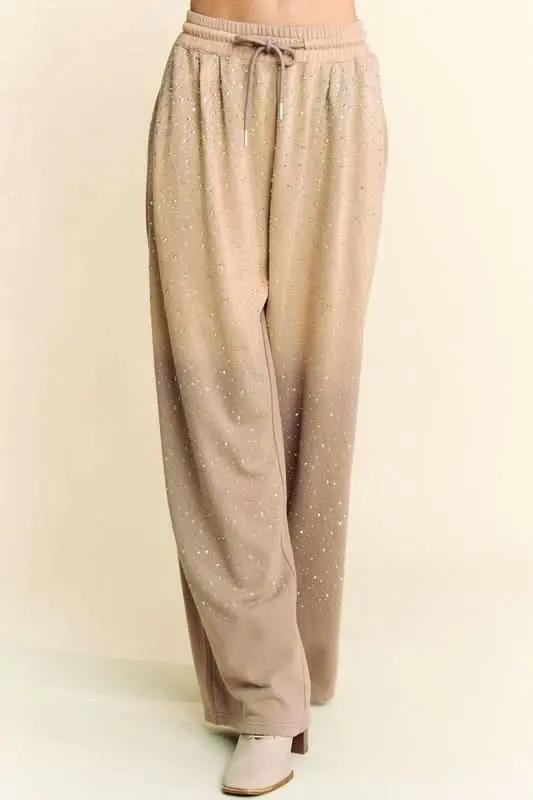 Glamorous Rhinestone Wide Leg Drawstring Pants by Davi & Dani - Love Salve